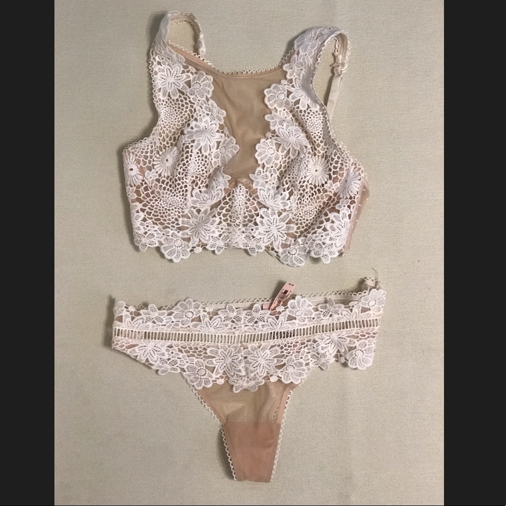 🤍 Victorias Secret 🤍 Appliqué Lace Crop Bralette Top & Panty Set - NEW w/Tags - Picture 9 of 14